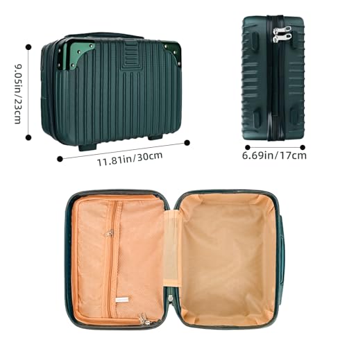 Dark Green 14inch Hard Shell Cosmetic Organizer Travel Train Hand Luggage Small Portable Carrying Suitcase Makeup Case Bag for Women Toiletry