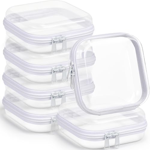 Sanwuta 6 Pack Clear Hard Zipper Cases - White, 5x5x2 Inch Storage Organizer