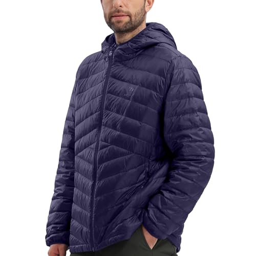 CAMEL CROWN Men Packable Down Jacket Hooded Lightweight Puffer Insulated Coat for Travel Outdoor Hiking
