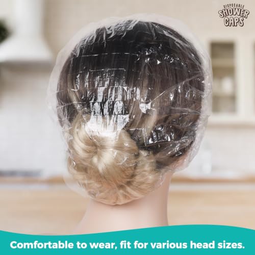 LEOBRO 17.3 Inch Clear Disposable Shower Caps 100PCS for Hair Treatment & Spa