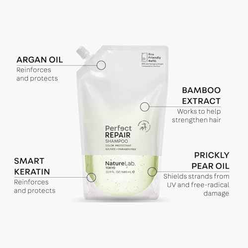 NatureLab.TOKYO Perfect Repair Shampoo - Japanese Shampoo for Damaged, Color-Treated Hair - Penetrates Roots and Revitalizes & Restores Strands Back to Life - Japanese Hair Care - Refill Pouch, 22.9oz