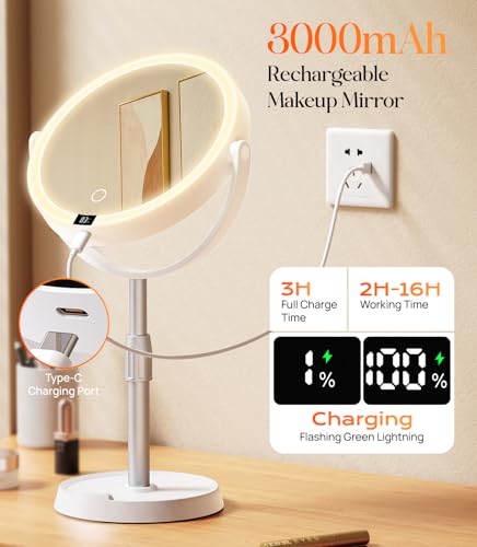 Gospire 7" Lighted Makeup Mirror with 20X Magnification & Adjustable Height