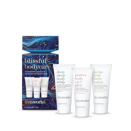 THISWORKS Blissful Bodycare Trio ? Deep Sleep Body Whip, Perfect Body Vit C Glow, In The Zone Body Lotion (30ml each) ? Travel-Size Moisturizers