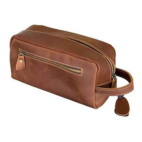 Calissimo Genuine Leather Toiletry Travel Tote Bag - Dopp Kit - Shaving Kit.