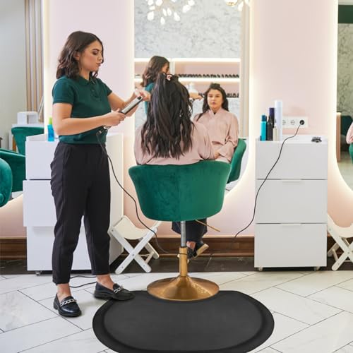 Anti Fatigue Semi Circle Salon Mat for Hair Stylist Anti-Slip Antique Series Salon & Barber Shop Chair Floor Mat (2.5' x 3.5' x 1/2'', Black)