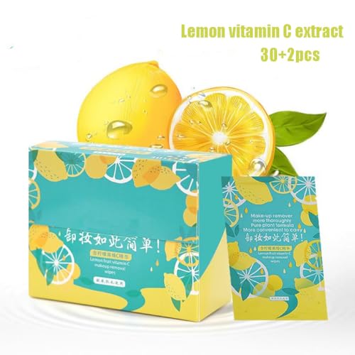 Travel essentials£¬32Pcs Lemon Vitamin C Makeup Remover Wipes,7.8 * 5.9in,for All Skin Types, Soothing Makeup Remover & Facial Cleansing Towelettes