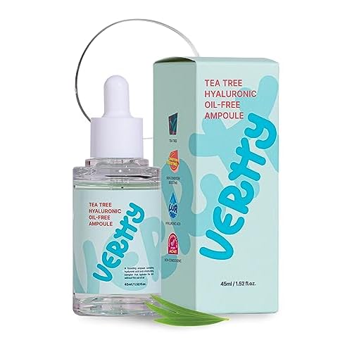 Vertty Tea Tree Hyaluronic Oil Free Ampoule | Hydrating, Moisturizing, Redness Relief Serum | Blemish Skin Corrector Serum | Non-Comedogenic Moisturizer for face | Long-lasting Hydration (1.5oz)