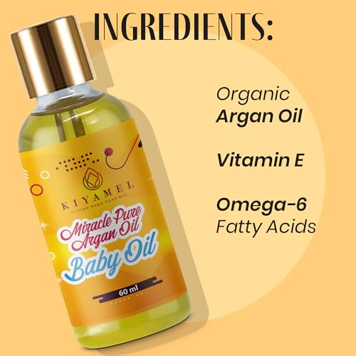 KIYAMEL Miracle Pure Argan Baby Oil Natural Moisturizing Oil with Vitamin E & Omega 6 Fatty Acids, Deep Hydration for Soft Skin, Hair, Face & Nails Nourishing Daily Care for a Healthy and Radiant Glow