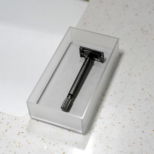 LUEXBOX Acrylic Electric Razor Holder, Electric Shaver Stand Base with Diatomite Drying Stone, Bathroom Drawer Organizer with Drainage Hole for Razor and Brush