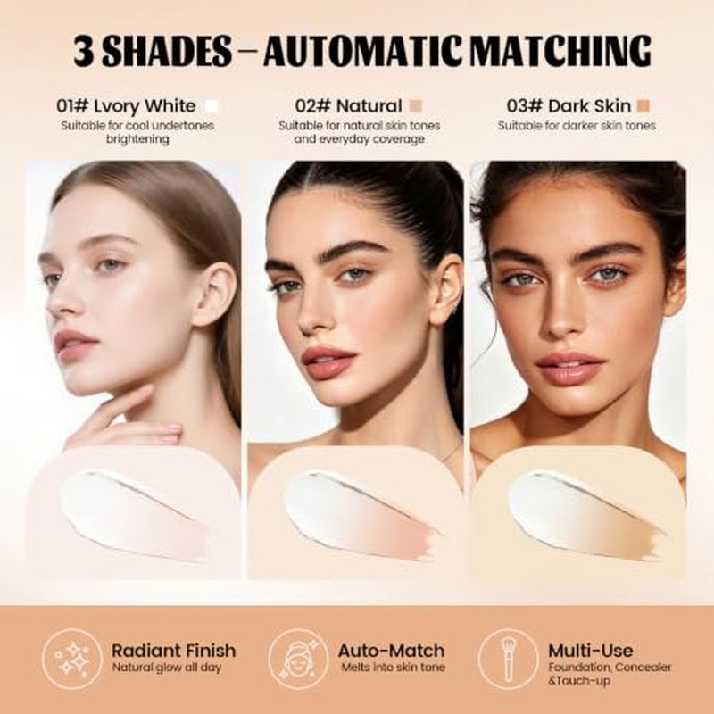 LuLuTone Color-Changing Foundation Stick with Brush - Long Lasting Hydrating Formula for All Skin Tones