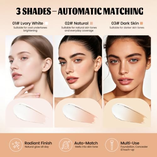 LuLuTone Ivory White Color-Changing Foundation Stick with Brush, Long Lasting Hydrating Concealer for Mature Skin
