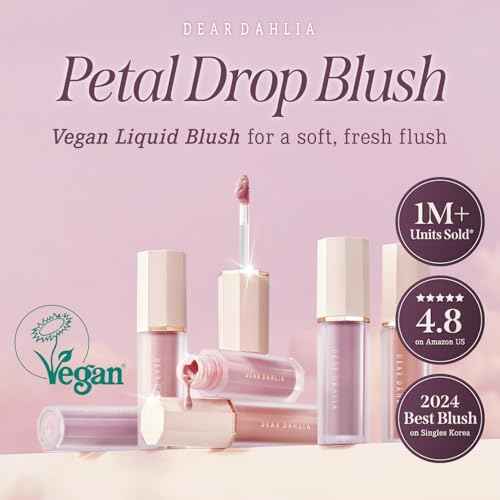 DEARDAHLIA Petal Drop Blush (Barely) - Vegan Weightless Liquid Blush with Long-lasting Pigment, Buildable and Skincare-Infused Fomula. Natural Flush, and Dewy Finish. Korean Makeup for Cheeks. 0.14 oz