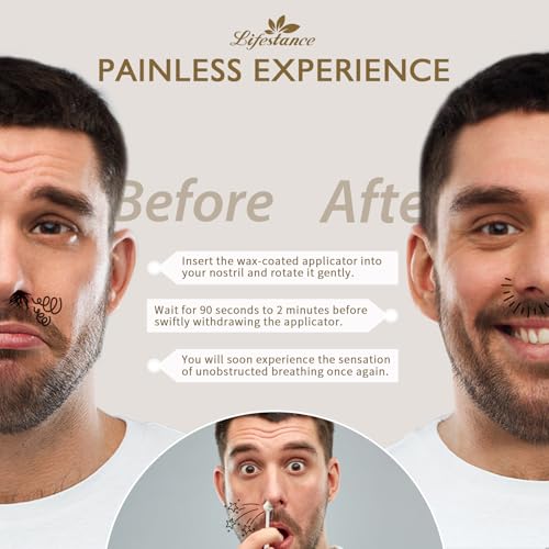 Lifestance Nose Wax Kit Men | 150g | Large Capacity Nose Hair Wax Kit with 40 Applicators, 25-30 Uses | Nose Wax Kit for Women | Nose Hair Waxing Kit for Men with Balm Wipes and Mustache Guards