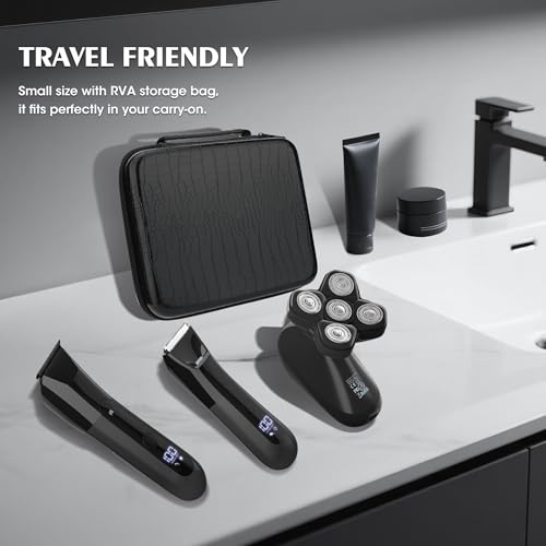 Karrte Manscape 5 in 1 Men's Grooming Kit, Beard Trimmer for Men, Groin & Body Hair Trimmer, Nose & Ear Hair Clippers, 5D Electric Razors, IPX7 Waterproof, LED Display with Travel Lock
