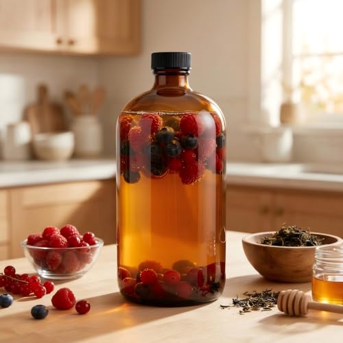 TBWIND 4 Pack 32oz Amber Glass Bottles with Airtight Caps