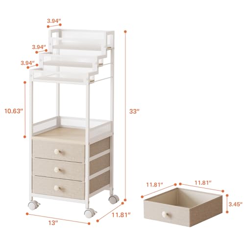 FURFUN 3-Tier Makeup Organizer Cart with Drawers - Rolling Storage
