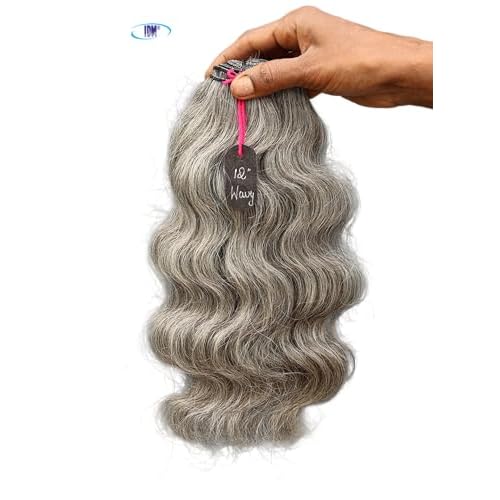 Salt & Pepper Wavy Natural Gray Indian Raw Hair Bundles (12" Wavy One Bundle)