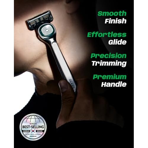 DORCO SLEEK Six Blade Razor System with Multi-Flex Technology Refill Set, Precision Shaving Razor Replacement Cartridge (8 Pack)