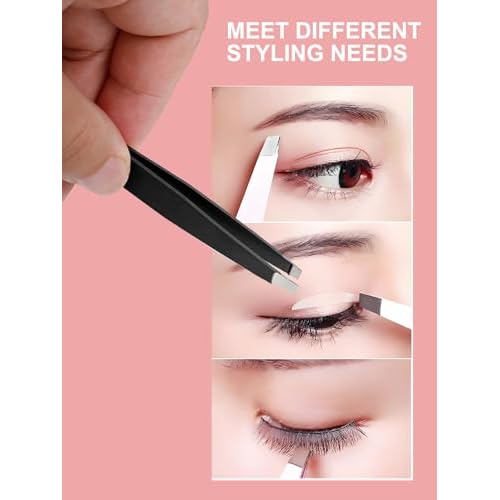 3 PCS Stainless Steel Slant Tweezers for Eyebrows - Precision Tool for Women and Men, Ideal for Brow, Facial Hair, and Ingrown Hair Removal, 3 Pack Black