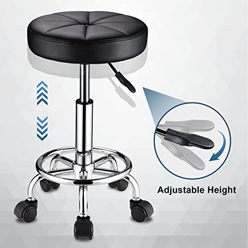 HMTOT Adjustable Swivel Beauty & Salon Stool with Wheels, Black