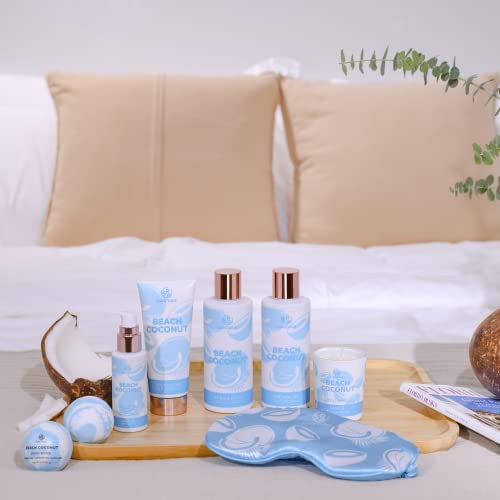 Spa Gifts for Women Spa Luxetique 8 Pcs Bath Set Basket Beach Coconut Gift Set Luxury Self Care Kit with Shower Gel Body Oil Scented Candle Birthday Gifts Relaxing, Valentine's Day Gift for Her