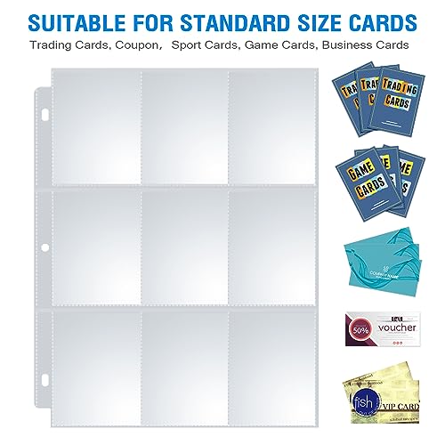 120 Pack 9 Pocket Page Protector, Sooez Trading Card Sleeves Pages Baseball Pages for 3 Ring Binder, Card Sheets for Standard Size Cards, Sport Cards, Game Cards, Business Cards