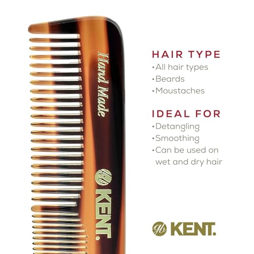 Kent OT Pocket Comb - Handmade Fine and Wide Tooth Hair Comb for Men, Women, and Kids - Travel, Beard, and Mustache Comb - Saw Cut and Hand Polished Made in England