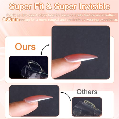 FNNZ Press On Nail Tabs - 300 Pcs, 15 Sizes, Waterproof Adhesive