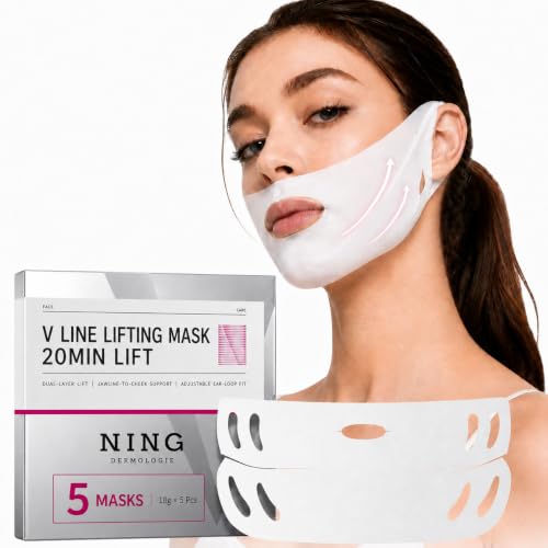 NING DermoLogie 5 Pack Chin Lifting Masks for Women & Men, V Line Double-Layer Support
