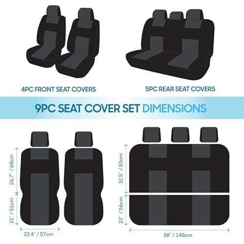 BDK PolyPro Car Seat Covers Full Set in Light Beige on Black, Front and Rear Split Bench Seat Covers for Cars, Easy to Install Car Seat Cover Set, Car Accessories for Auto Trucks Van SUV - Light Beige