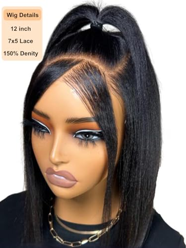 UNICE 12-Inch Yaki Straight Bob Human Hair Glueless Wig