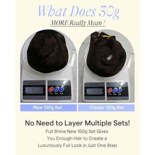 Full Shine Clip in Hair Extensions Dark Brown 22 Inch Thick Hair Extensions Real Human Hair Straight Brown Invisible Remy Hair Clip in Extra Volume 7 Pcs 150 G