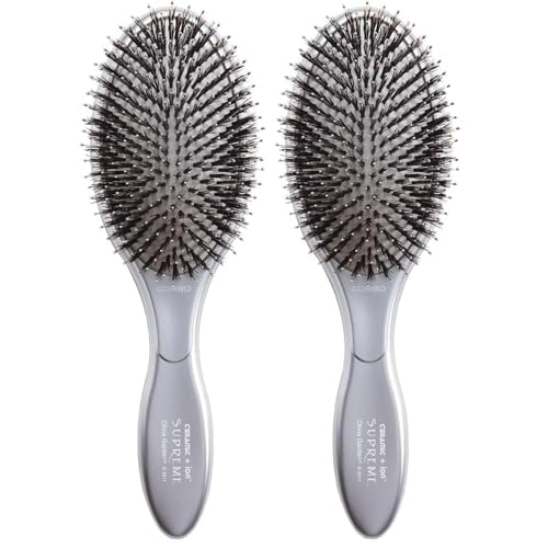 Olivia Garden Ceramic + Ion Supreme Styler Cushion Paddle Brush - Boar & Ionic for Shine, Frizz Control & Smoother Hair