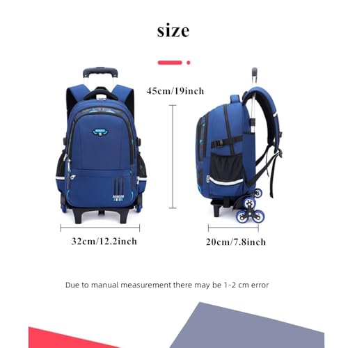 Boys Rolling Backpack Elementary Middle School Students Bookbag with Wheel Teens Trolley Removable Schoolbag