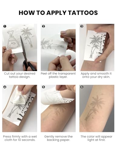 Ocean Beach Temporary Tattoos, 2 Sheets Palm Tree Sea Turtle