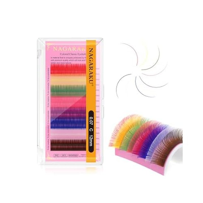 NAGARAKU Colored Eyelash Extensions 8 Colors Rainbow 0.07mm C curl 12mm Purple Blue Pink Brown Individual Lashes Color Lash Clusters Soft Natural Professional Salon Supplies