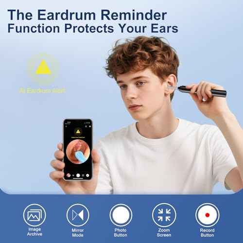 AI Eardrum Alert, AI Ear Wax Removal Kit, 1080P HD Camera with 6-Axis Gyroscope, Waterproof Lens, 230mAh Battery, Earwax Removal Tool with 8 Pcs Ear Set, Otoscope Camera for iOS & Android (Black)
