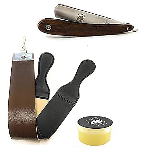 G.B.S Mahogany Wood, Shave Ready Straight Razor, Leather Strop Made with Cow Hide Leather Steel Clamp, Wooden Handle