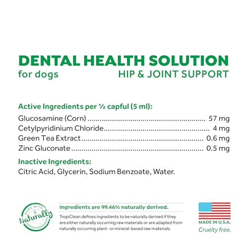 TropiClean Fresh Breath Plus Glucosamine for Hips & Joint Health | Dog Breath Water Additive | Dental Care | Dog Breath Freshener | Simple Pet Teeth Cleaning | Made in USA | 16 oz