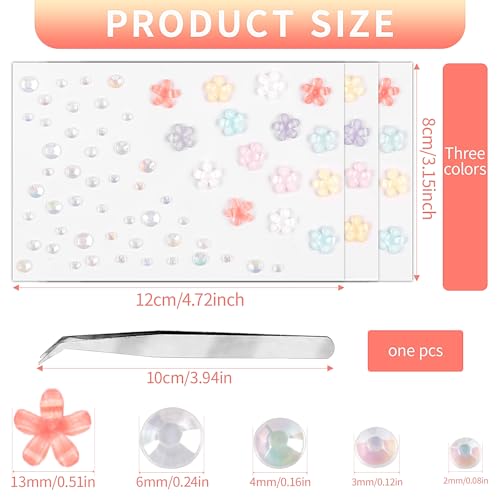 Rhinestone Face Gems Stickers - Colorful Flowers for Festivals