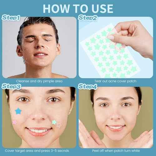 200 Count Star Pimple Patches for Face, Hydrocolloid Acne Pimple Patches with Tea Tree Oil for Party Gift Covering Zits Blemishes