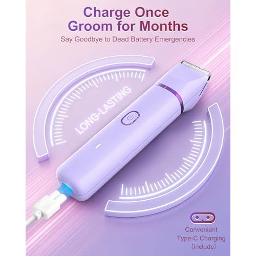 2-in-1 Bikini Trimmer for Women, Waterproof Painless Body Shaver for Legs, Underarms, Bikini Line with Narrow & Wide Ceramic Blades, 3 Combs, USB Rechargeable, Travel Friendly Gift for Women,Purple