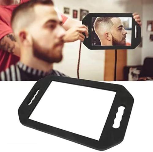 Black Rectangle Double Handle Large Handheld Mirror for Salon & Barber, 16.14x9.84 inch - 1 Pack