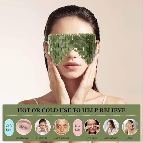 Jade Eye Mask, 2Pcs Large Facial Cooling Mask with 100% Real Jade for Hot & Cold Therapy,Green Facial Eyes Sleeping Mask Relief Eye Cover by LazyGa