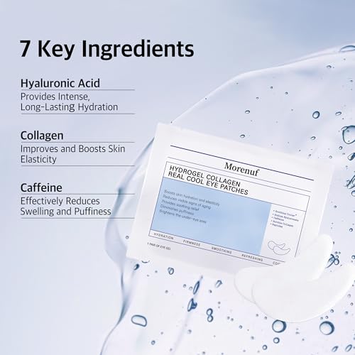Hydrogel Collagen Real Cool 6 Pairs of Eye Patches & Hydrating Roll-On Serum Set for Dark Circles and Puffiness - Hyaluronic Acid and Caffeine Eye Serum Korean