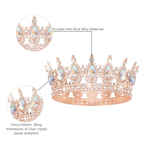 Rose Gold Rhinestone Wedding Crown for Women