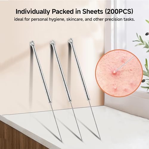 200PCS Versatile & ??teril?? Disposable Stainless-Steel Needle for Pimple Popper, Acne, Blackhead or Anything Requiring Small Hole - Easy to Use Multi-Purpose Home Essential Tool