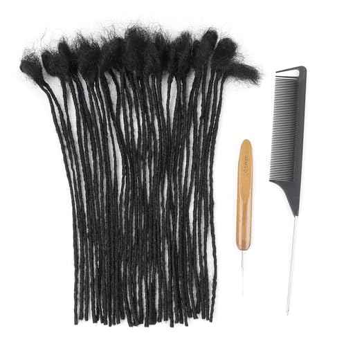 8inch 60 Strands 0.2cm Width 100% Human Hair Dreadlock Extensions, Full Handmade Loc Extensions Human Hair for Men Women Kids, Permanent Dread Extensions(Natural Black)