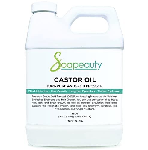 Soapeauty Cold Pressed Castor Oil | Hexane Free 100% Pure Natural Castor Oil Promotes Healthy Skin & Hair | Thickens Eyebrows & Lengthens Eyelashes | 32 fl oz