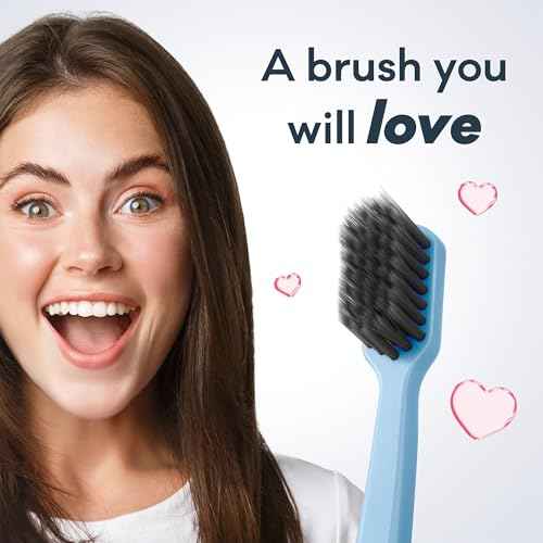 Grin Extra Soft Toothbrushes for Adults ? Travel Toothbrush with Charcoal Infused Bristles ? Manual Full Mouth Brush Head for Whitening & Gum Care ? 4 Count (1 Pack Set)